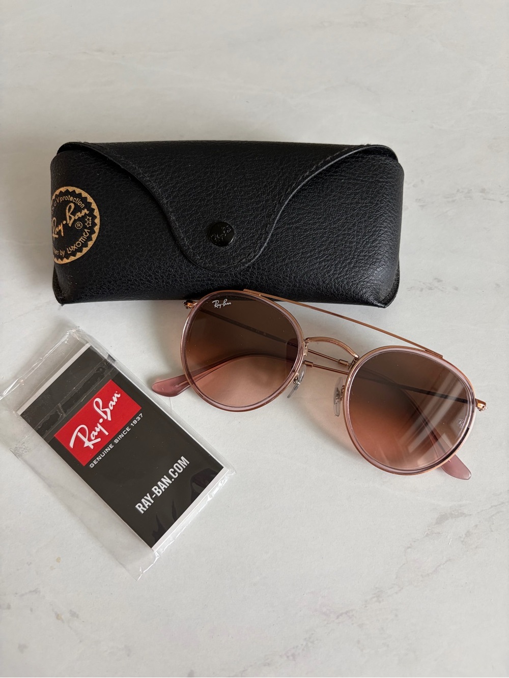 Ray-Ban Round Metal Sunglasses in Pink with Gradient Lenses